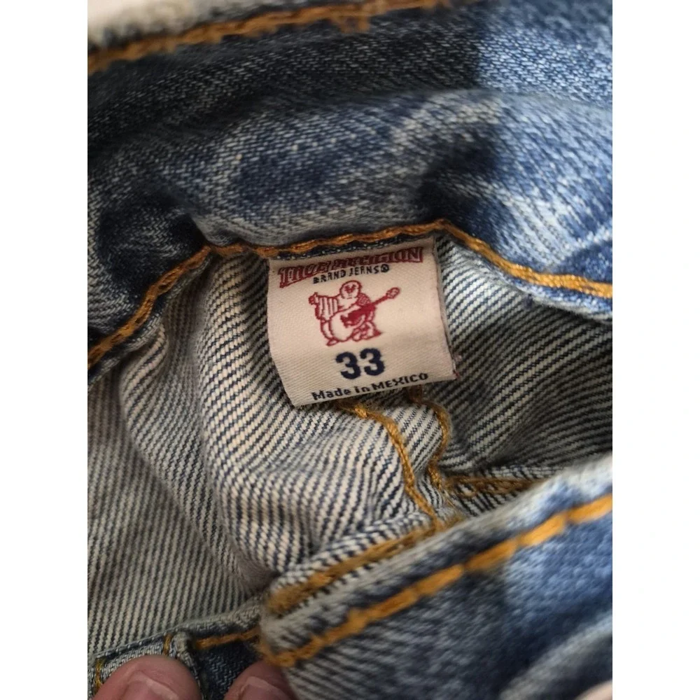 True Religion Straight Flap‎ Big T Jean Distress Destroyed Boho 33 Y2K